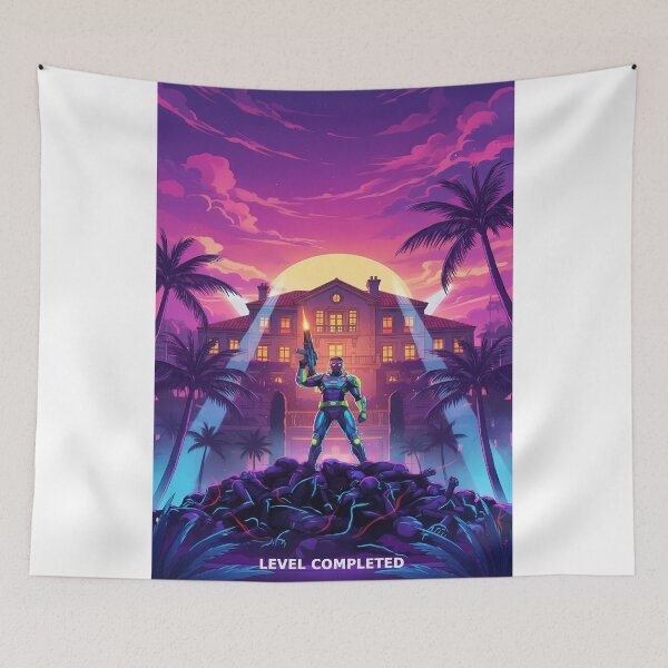 Item preview, Level Completed - Cyberpunk Vice City Gaming Art designed and sold by Modern Nest Art.