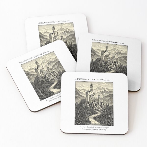 Item preview, Neuschwanstein Castle Vintage Engraving Art Print | Bavarian Alps Fairy Tale Castle Germany | King Ludwig II Wall Decor designed and sold by Panom Suavichien.