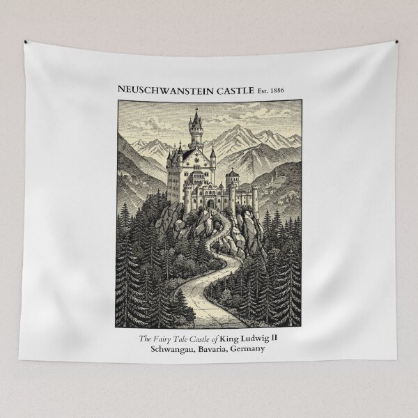 Item preview, Neuschwanstein Castle Vintage Engraving Art Print | Bavarian Alps Fairy Tale Castle Germany | King Ludwig II Wall Decor designed and sold by Panom Suavichien.