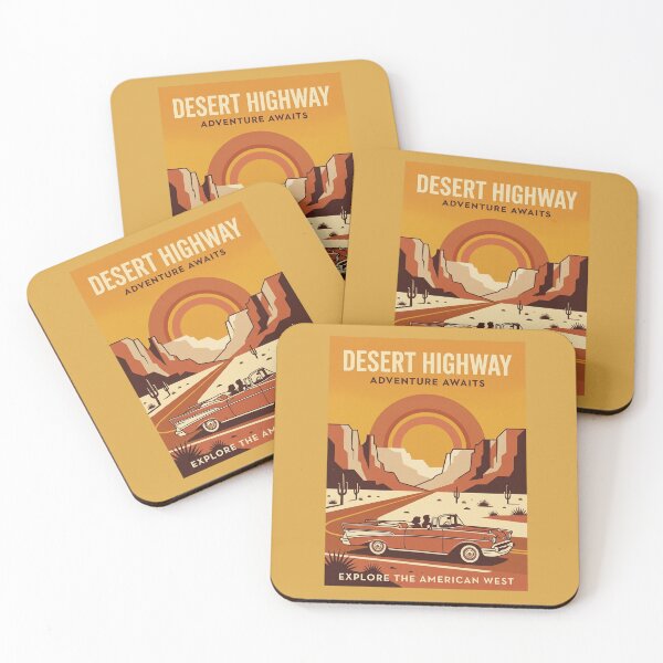 Item preview, Vintage Mid Century Desert Highway Classic Car Travel Poster designed and sold by RetroRewind Studio.