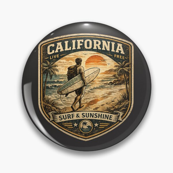 Item preview, Surf & Sunshine – Vintage Coastal Surf Badge designed and sold by JustResultsCo.