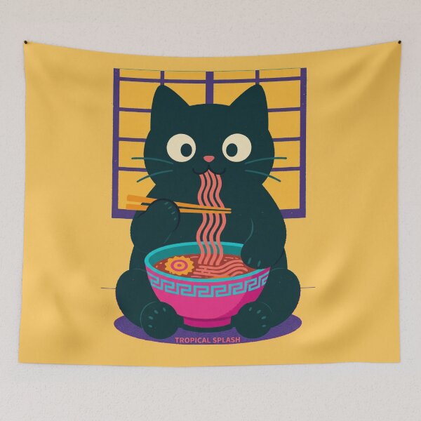 Item preview, Cute Black Cat Eating Ramen Kawaii Japanese Art designed and sold by BLUESKY11a.