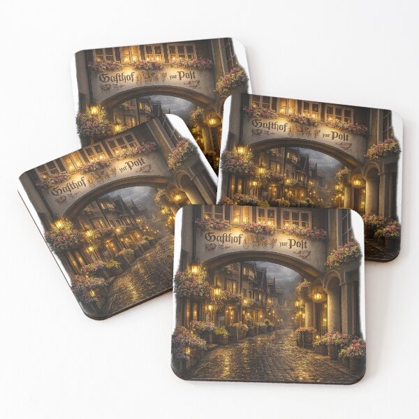 Item preview, Enchanted Old Town Passage at Dusk – Romantic Lantern-Lit Cobblestone Street with Flowers designed and sold by Hookesmode.