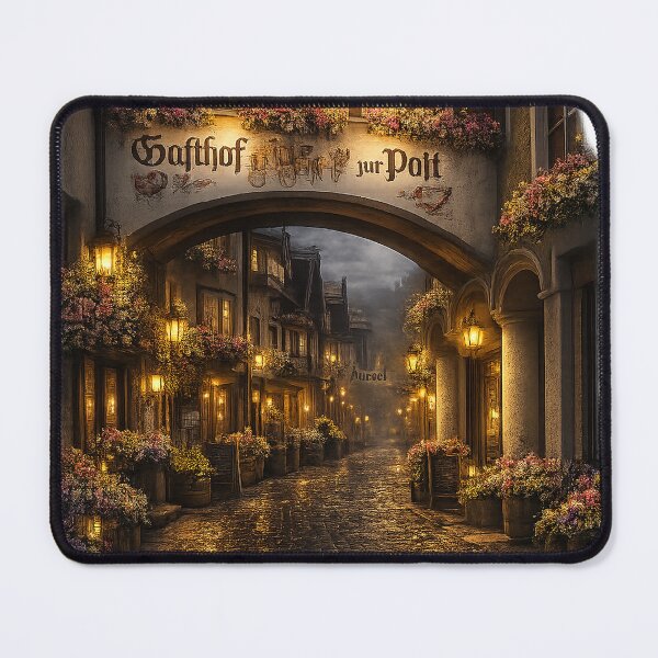 Item preview, Enchanted Old Town Passage at Dusk – Romantic Lantern-Lit Cobblestone Street with Flowers designed and sold by Hookesmode.