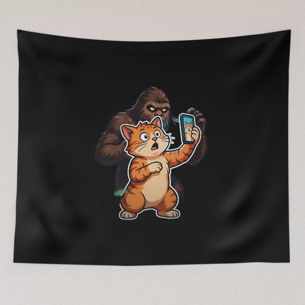 Item preview, Surprised Scared Cat Selfie Funny Cat Selfie with Sasquatch Encounter designed and sold by Redgiant87x.