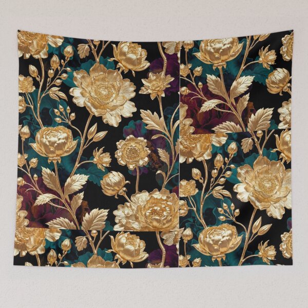 Item preview, Luxury Gold Floral Seamless Pattern, Elegant Metallic Botanical Design, Black Background Flower Print, Premium Vintage Floral Pattern PNG designed and sold by GalleryPeak.