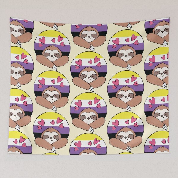 Item preview, LGBTQ Sloth - Kawaii Non binary Sloth With Hearts designed and sold by Cannaxes Studio.