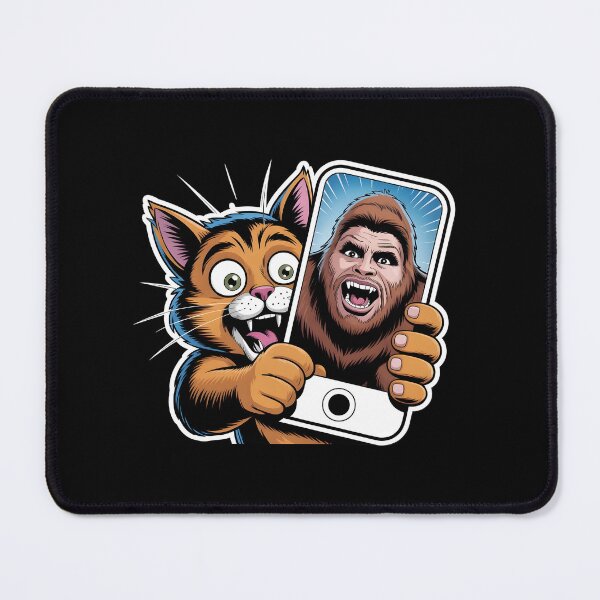 Item preview, Surprised Scared Cat Selfie Scared Cat Reaction Meets Sasquatch Humor designed and sold by Redgiant87x.