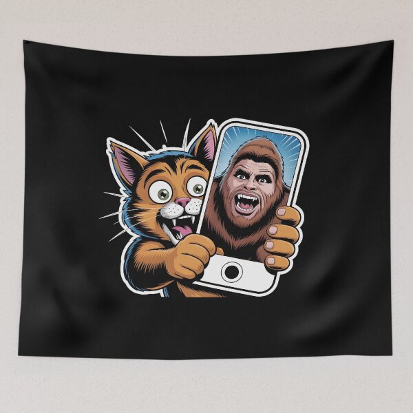 Item preview, Surprised Scared Cat Selfie Scared Cat Reaction Meets Sasquatch Humor designed and sold by Redgiant87x.