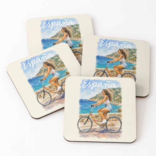 Item preview, España Coastal Cycling Watercolor – Mediterranean Summer Travel Art designed and sold by Lifer art and design.