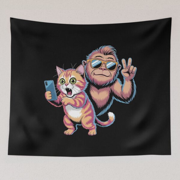 Item preview, Surprised Scared Cat Selfie Hilarious Sasquatch and Cat Selfie designed and sold by Redgiant87x.
