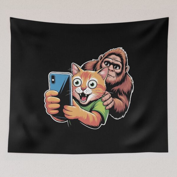 Item preview, Surprised Scared Cat Selfie Viral Funny Cat Selfie with Cryptid Twist designed and sold by Redgiant87x.
