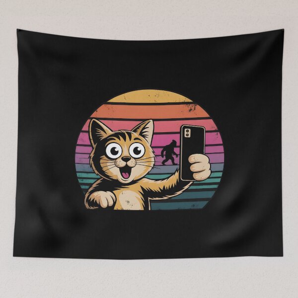 Item preview, Surprised Scared Cat Selfie Adorable Scared Cat and Sasquatch Meme Art designed and sold by Redgiant87x.