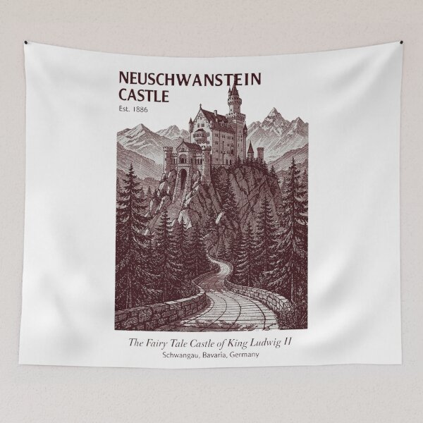 Item preview, Neuschwanstein Castle Vintage Engraving Art Print | King Ludwig II Bavarian Fairy Tale Castle | Bavaria Germany Wall Decor designed and sold by Panom Suavichien.