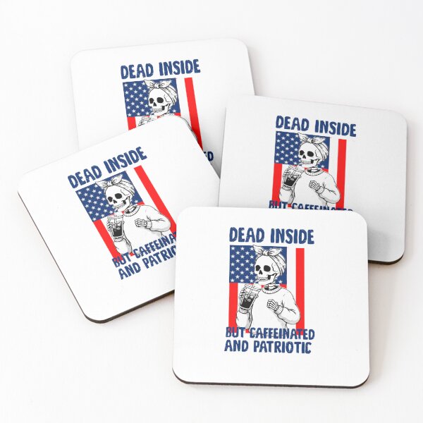 Item preview, Dead Inside But Caffeinated and Patriotic US Flag Skeleton designed and sold by Abibless1998.