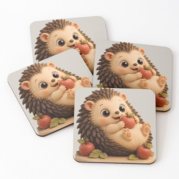 Item preview, Cute Hedgehog Eating Red Apple Autumn Claymation designed and sold by ArtdesignsA.