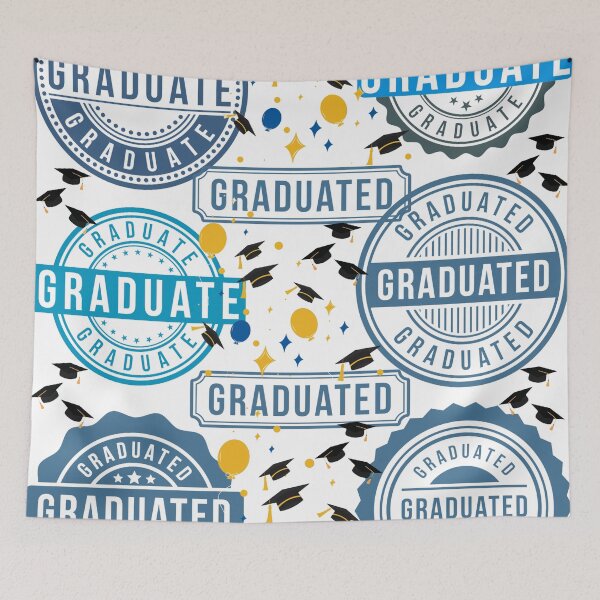 Item preview, Blue Graduate Postal Stamp Pattern Graphic - Graduation Caps and Balloons  designed and sold by VibranPalette.