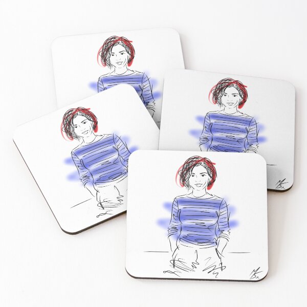 Item preview, Line Art Girl Blue Red Color Splash White designed and sold by MirkoArtS.