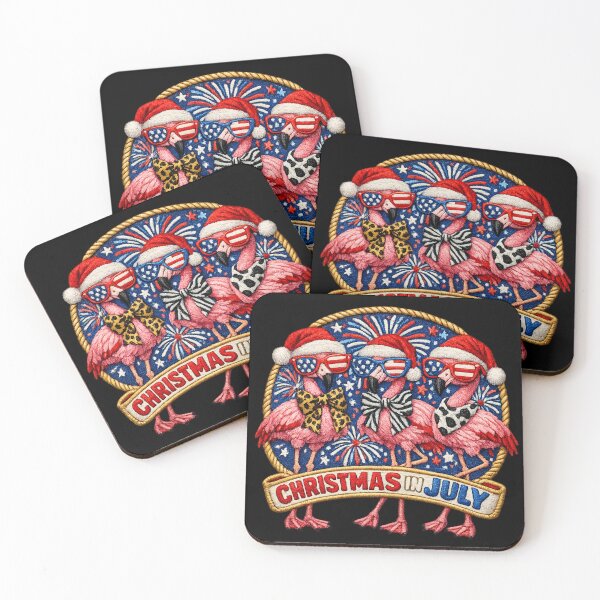 Item preview, Christmas in July Flamingo squad 4th of July Pink Flamingo Santa Summer Christmas designed and sold by Youngkev-arts.