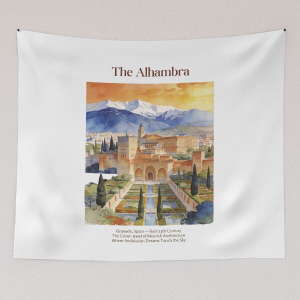 Item preview, The Alhambra Vintage Watercolor Art Print | Moorish Palace Granada | Andalusia Spain Wall Decor designed and sold by Panom Suavichien.