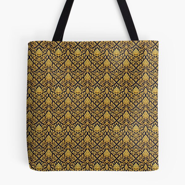 Item preview, Thai Floral Gold Seamless Pattern Navy Blue Luxury designed and sold by Phassakon Srisaard.