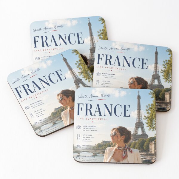 Item preview, France Travel Poster – Paris Café Romance & Eiffel Tower Elegant Wall Art designed and sold by Inkora-Art.