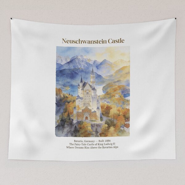 Item preview, Neuschwanstein Castle Vintage Watercolor Art Print | Bavarian Fairy-Tale Castle | Bavaria Germany Wall Decor designed and sold by Panom Suavichien.