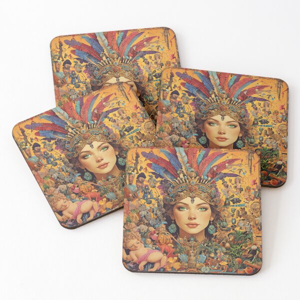 Item preview, Eclectic Fantasy Portrait with Feathered Headdress and Collage designed and sold by maplesoulkiller.