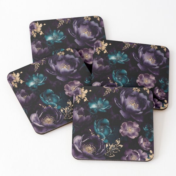 Item preview, Amethyst Midnight Floral Pattern, Luxury Purple & Teal Botanical Design, Dark Elegant Flower Print, Gold Accent Floral Background, Seamless Pattern designed and sold by GalleryPeak.