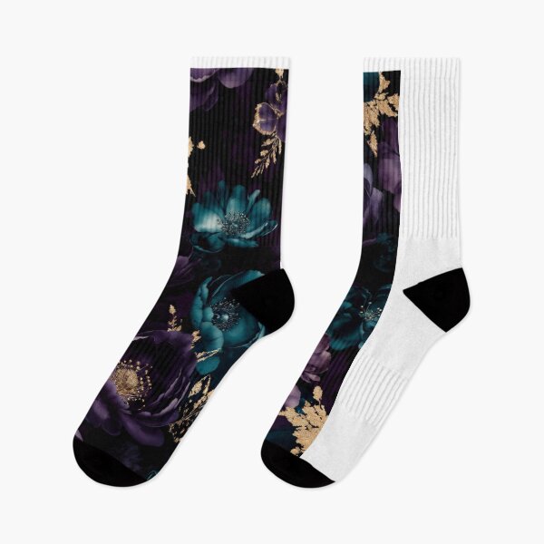 Item preview, Amethyst Midnight Floral Pattern, Luxury Purple & Teal Botanical Design, Dark Elegant Flower Print, Gold Accent Floral Background, Seamless Pattern designed and sold by GalleryPeak.