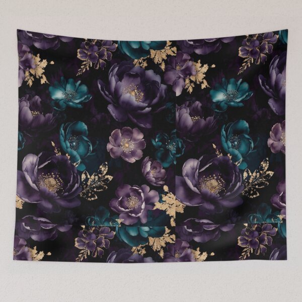 Item preview, Amethyst Midnight Floral Pattern, Luxury Purple & Teal Botanical Design, Dark Elegant Flower Print, Gold Accent Floral Background, Seamless Pattern designed and sold by GalleryPeak.
