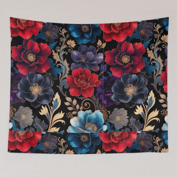 Item preview, Royal Sapphire & Ruby Floral Pattern, Luxury Red Blue Botanical Design, Elegant Midnight Garden Print, Premium Seamless Floral Background designed and sold by GalleryPeak.
