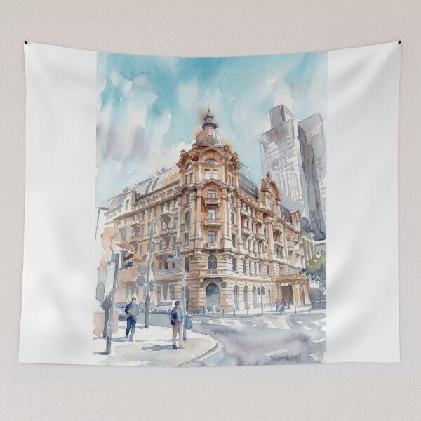 Item preview, Frankfurt am Main Cityscape – Watercolor Urban Architecture designed and sold by caracatita75.