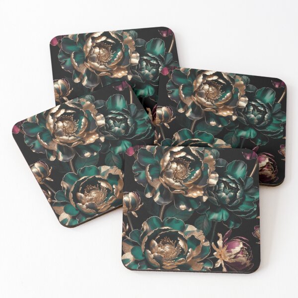 Item preview, Emerald Gold Peony Floral Pattern, Luxury Botanical Design, Dark Elegant Flower Artwork, Premium Seamless Garden Print designed and sold by GalleryPeak.