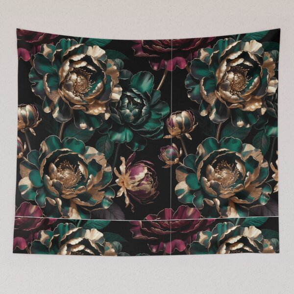Item preview, Emerald Gold Peony Floral Pattern, Luxury Botanical Design, Dark Elegant Flower Artwork, Premium Seamless Garden Print designed and sold by GalleryPeak.