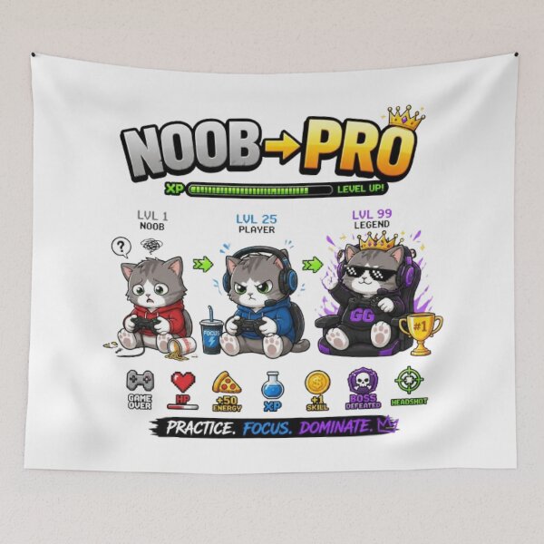 Item preview, Noob to Pro Gamer Cat Evolution Tee designed and sold by Stylestickers55.