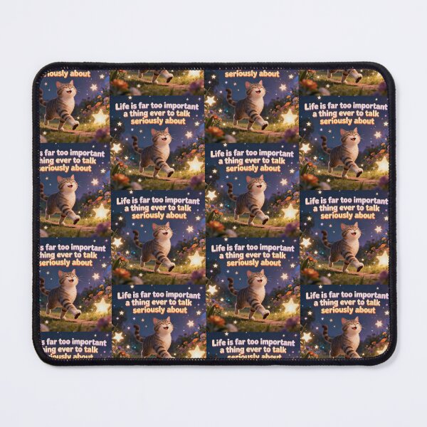 Item preview, Oscar Wilde Inspired Cat Quote Art | Literary Humor | Happy Cat Starry Night Illustration - Life is Far Too Important A Thing Ever To Talk Seriously About designed and sold by Donsean22.