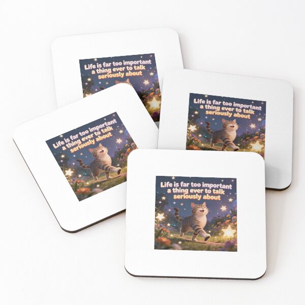Item preview, Oscar Wilde Inspired Cat Quote Art | Literary Humor | Happy Cat Starry Night Illustration - Life is Far Too Important A Thing Ever To Talk Seriously About designed and sold by Donsean22.