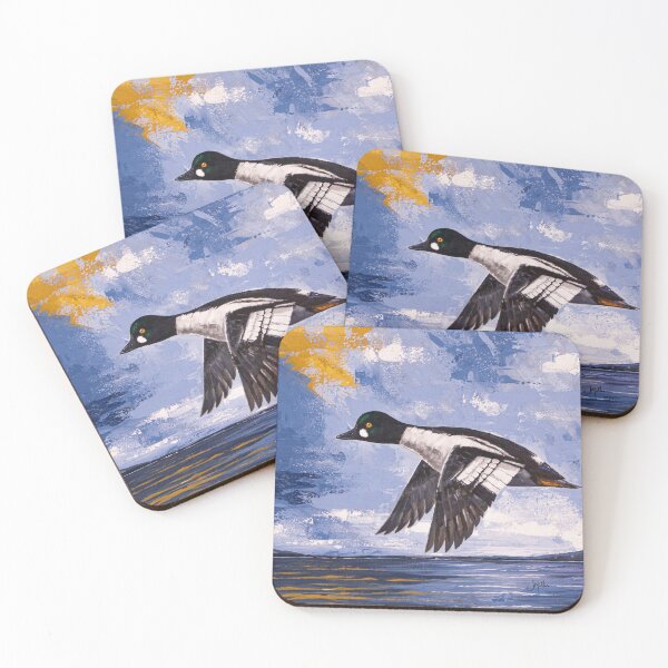 Item preview, Flying Common Goldeneye Duck Impressionist Acrylic Painting designed and sold by madtide.