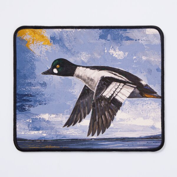 Item preview, Flying Common Goldeneye Duck Impressionist Acrylic Painting designed and sold by madtide.