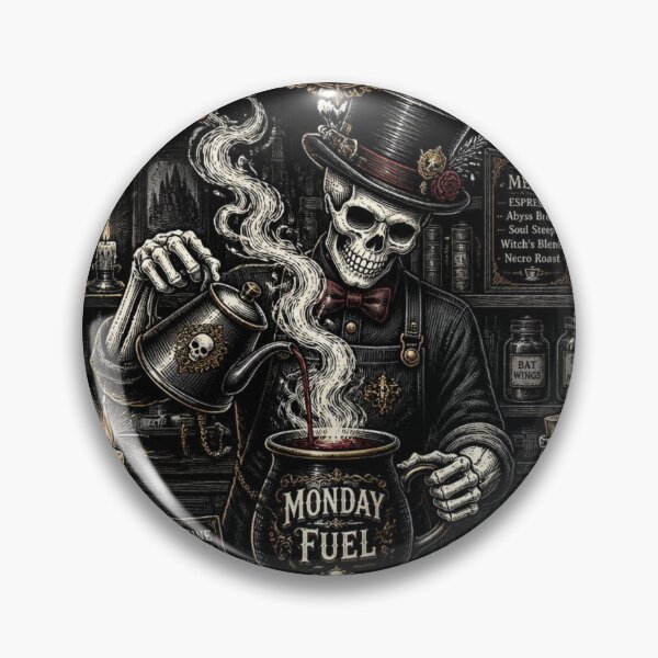 Item preview, Monday Fuel: Gothic Skeleton Coffee Alchemist | Dark Academia Coffee Lover Vintage Skull Art designed and sold by Zenvique Art.
