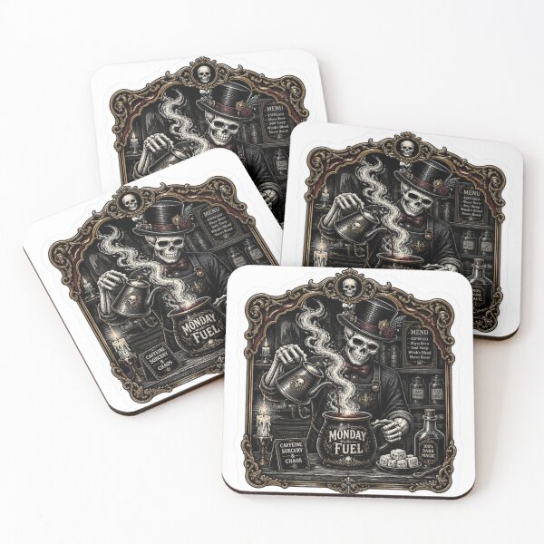Item preview, Monday Fuel: Gothic Skeleton Coffee Alchemist | Dark Academia Coffee Lover Vintage Skull Art designed and sold by Zenvique Art.