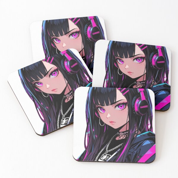 Item preview, Pink Neon Anime Headphones Girl designed and sold by AnimDream .