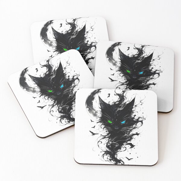 Item preview, Heterochromia Black Cat Under The Moon designed and sold by Doodle-Bloom.