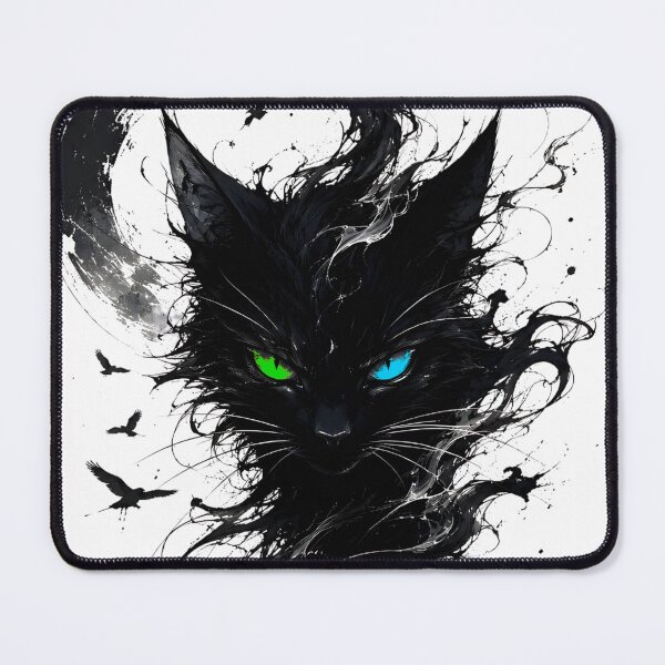 Item preview, Heterochromia Black Cat Under The Moon designed and sold by Doodle-Bloom.
