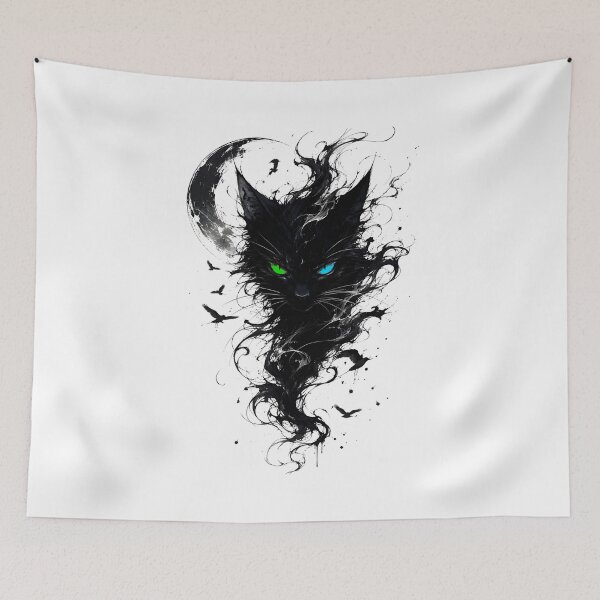 Item preview, Heterochromia Black Cat Under The Moon designed and sold by Doodle-Bloom.