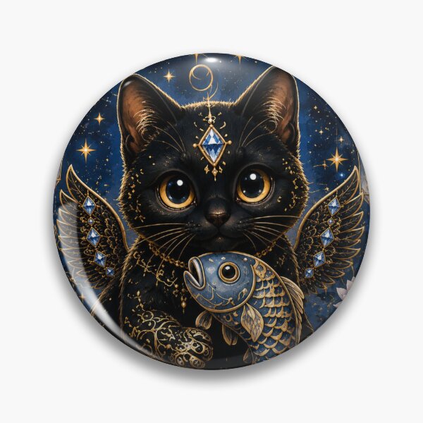 Item preview, Blue Sapphire Koi Good Fortune Guardian Black Cat Dreamscape designed and sold by Mindworx21.