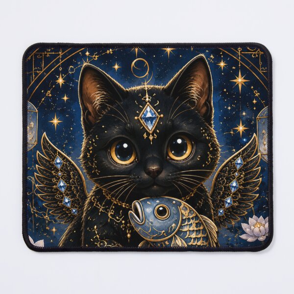 Item preview, Blue Sapphire Koi Good Fortune Guardian Black Cat Dreamscape designed and sold by Mindworx21.