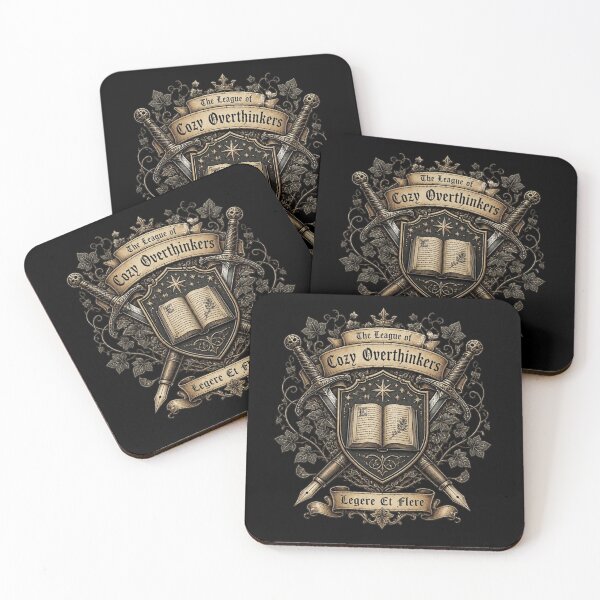 Item preview, The League of Cozy Overthinkers Medieval Bookish Crest designed and sold by ChamberOfBooks.