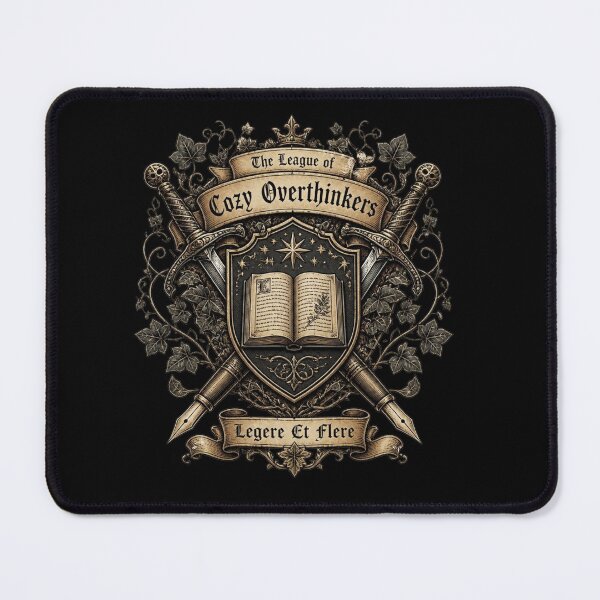 Item preview, The League of Cozy Overthinkers Medieval Bookish Crest designed and sold by ChamberOfBooks.